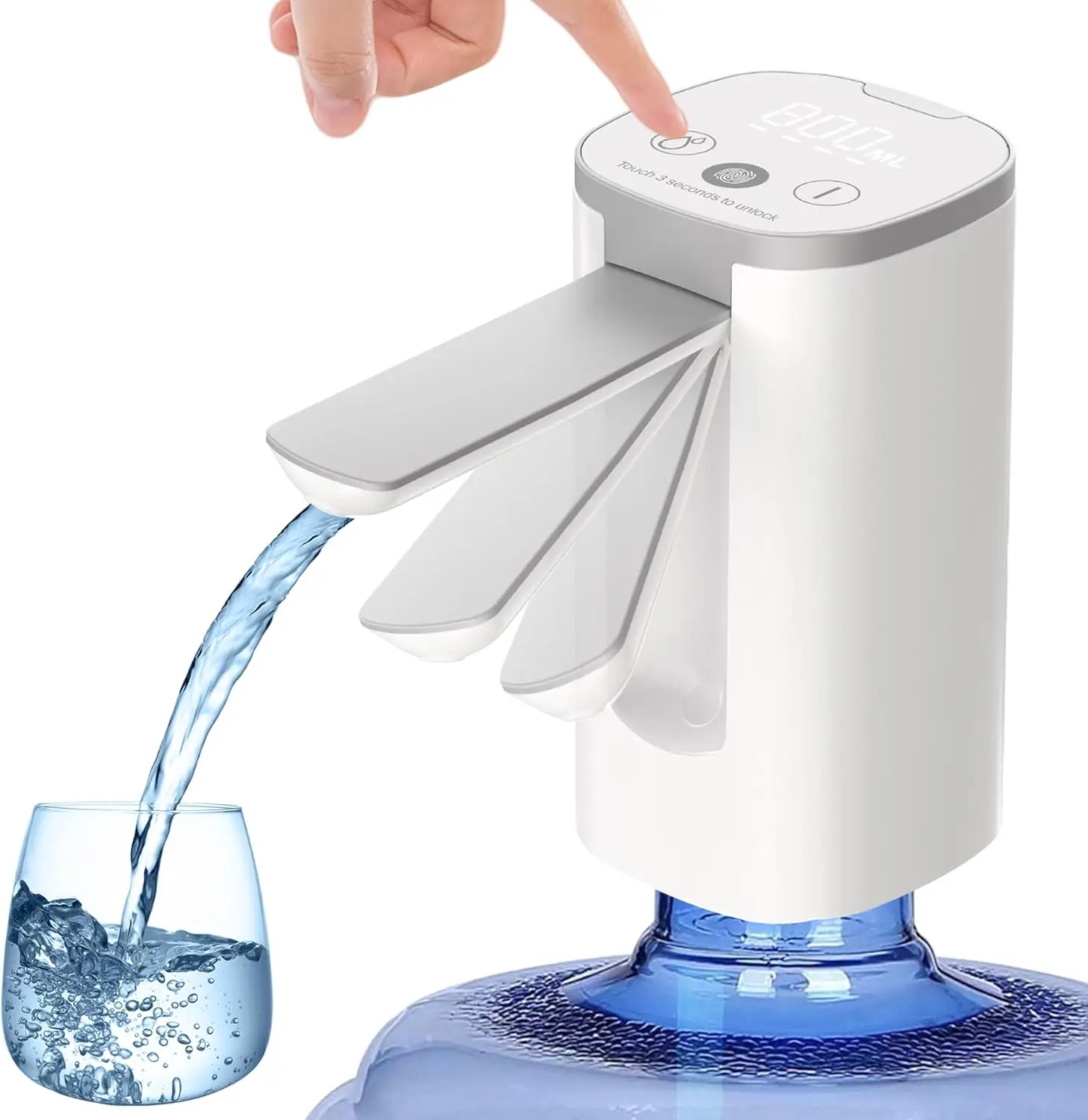 Folding Water Dispenser Pump,1200mAh Portable Smart Water Bottle Dispenser Pump, Smart LED Display,Rechargeable Electric Water Dispenser Pump, Drinkin