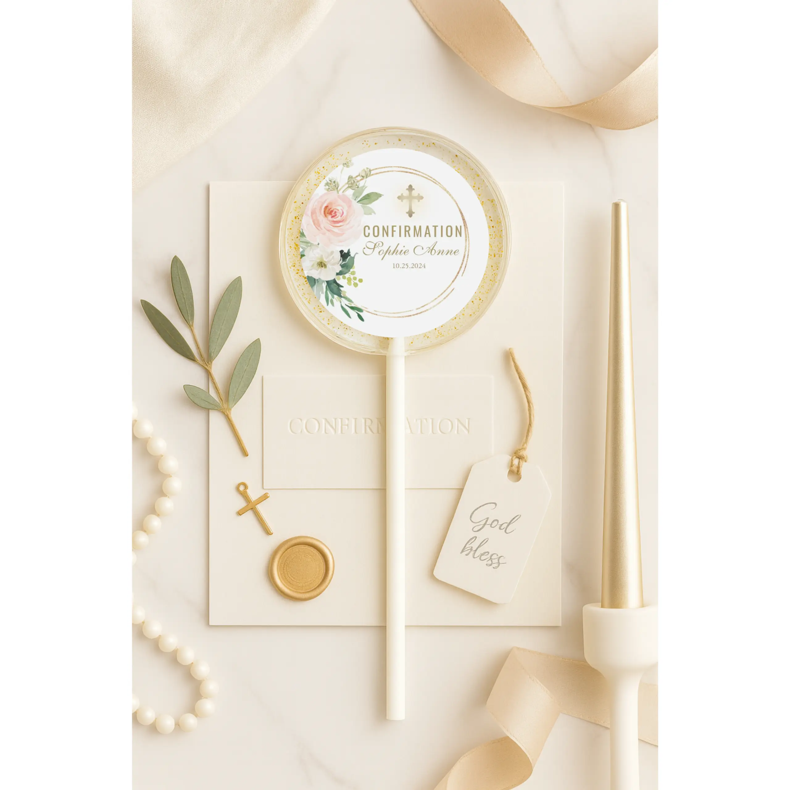 Personalized Confirmation Lollipop Favors with Gold