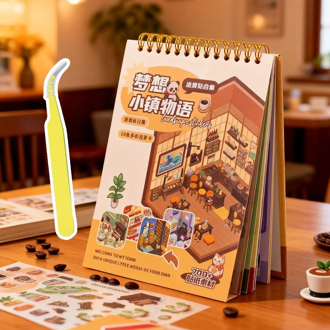 Dream Town Story Series Craft Sticker Book, 20 Sheets/book + 1 tweezers Scrapbooking & Journal Making Material Paper, Diy Decorative Sticker, Art Stickers for Stationery & Water Bottle & Laptop Stickers Kit, Decal Stickers Book