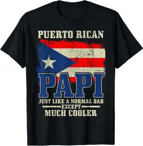Puerto Rican Papi Dad Puerto Rico Pride Boricua Father's Day Summer Casual Shortsleeve Cotton T-Shirt
