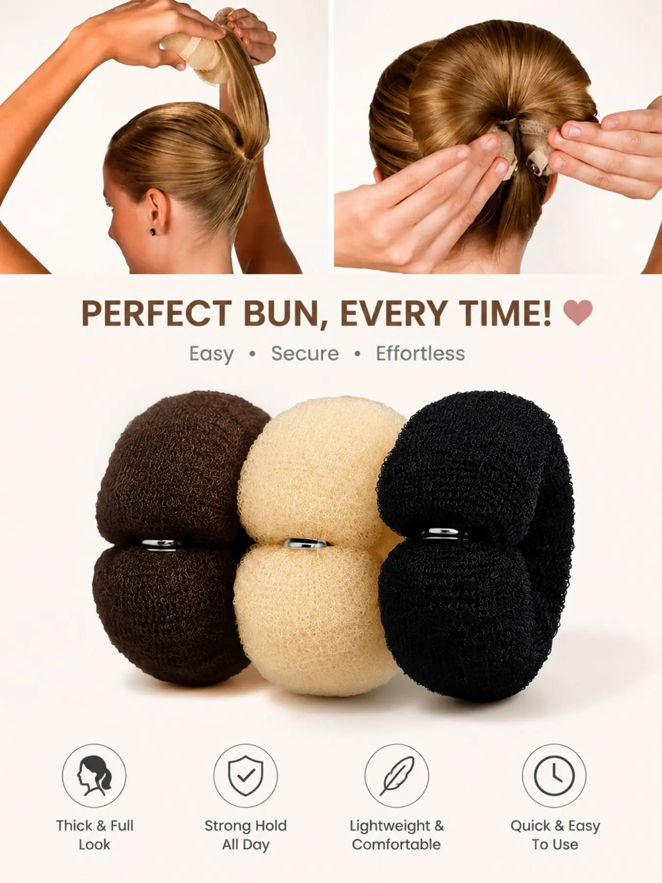 3pcs Hair Bun Pads, Versatile Hair Bun Supporter for Various Hairstyles, Donut Hair Bun Holder, Donut Shape Design, Hair Clips, Hair Accessories