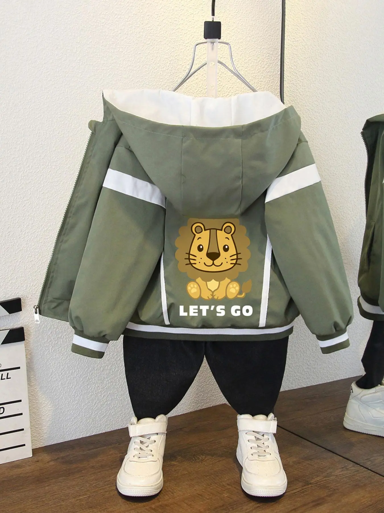 Boy's Cartoon Lion Print Hooded Jacket, Casual Long Sleeve Zip Up Outerwear for Spring & Fall, Kids Clothes for Daily Wear