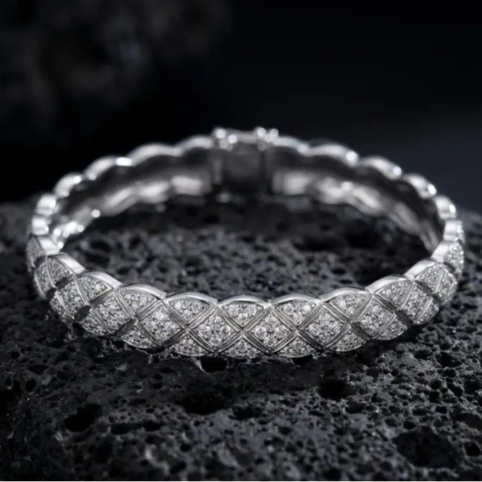 Unisex Sparkling Rhombus Moissanite Bangle - Silver-Plated, Non-Tarnish, Waterproof, Stackable Luxury Cuff Bracelet for Fashion Costume Jewelry Accessories unique daily wear gift
