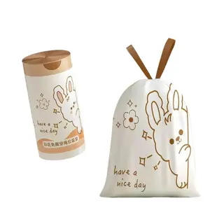 Kitchen Trash Bags with Cute Rabbit Print and Drawstring, Anti-Tear Small Bathroom Garbage Bags, Large Handle Bags for Home/office, 60 Pack, Sturdy Trash Bags, Waste Bags