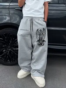 Men's Casual Long Pants, Drawstring Waist Straight Leg, Peace Pattern Print, Comfortable Daily Wear, All Seasons, Sporty Style