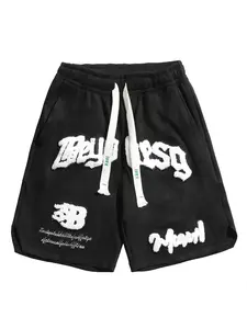 Men's Letter Embroidery Patched Drawstring Waist Suede Shorts, Regular Fit Casual Pocket Shorts for Summer, Fashion Men's Bottoms for Daily Wear, Shorts for Men, Casual Streetwear Shorts