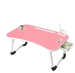 Portable Foldable Laptop Bed Tray Table with 3-Port USB, Storage Drawer, Cup Holder, Solid Wood Particle Board, 25.5L x 17.32W x 11.8H Inches for Eating, Working