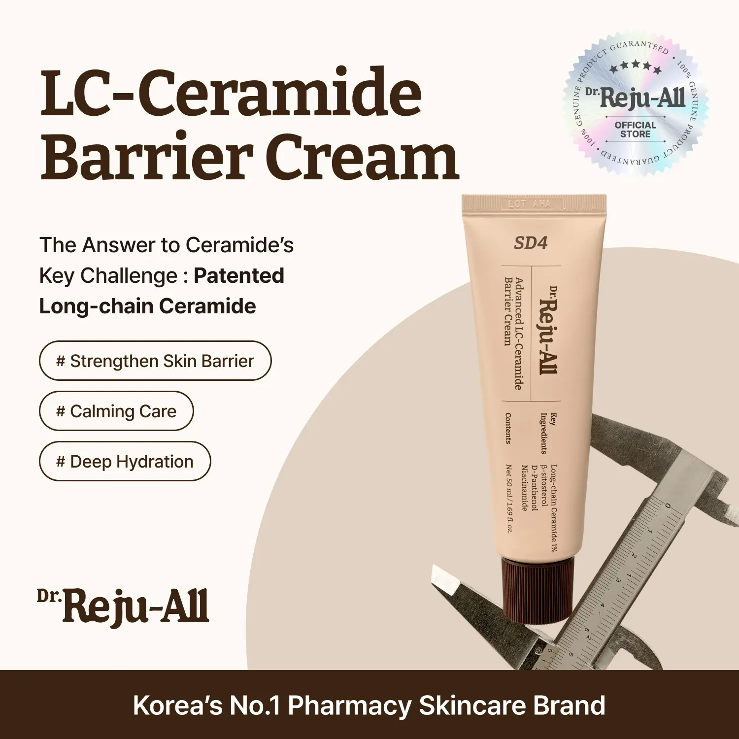 [Official] Dr.Reju-All Advanced LC-Ceramide Barrier Cream - Patented Long Chain Ceramide Deep Hydration - Lightweight Korean Face Moisturizer for Strengthening Skin Barrier - 1.69 Fl Oz