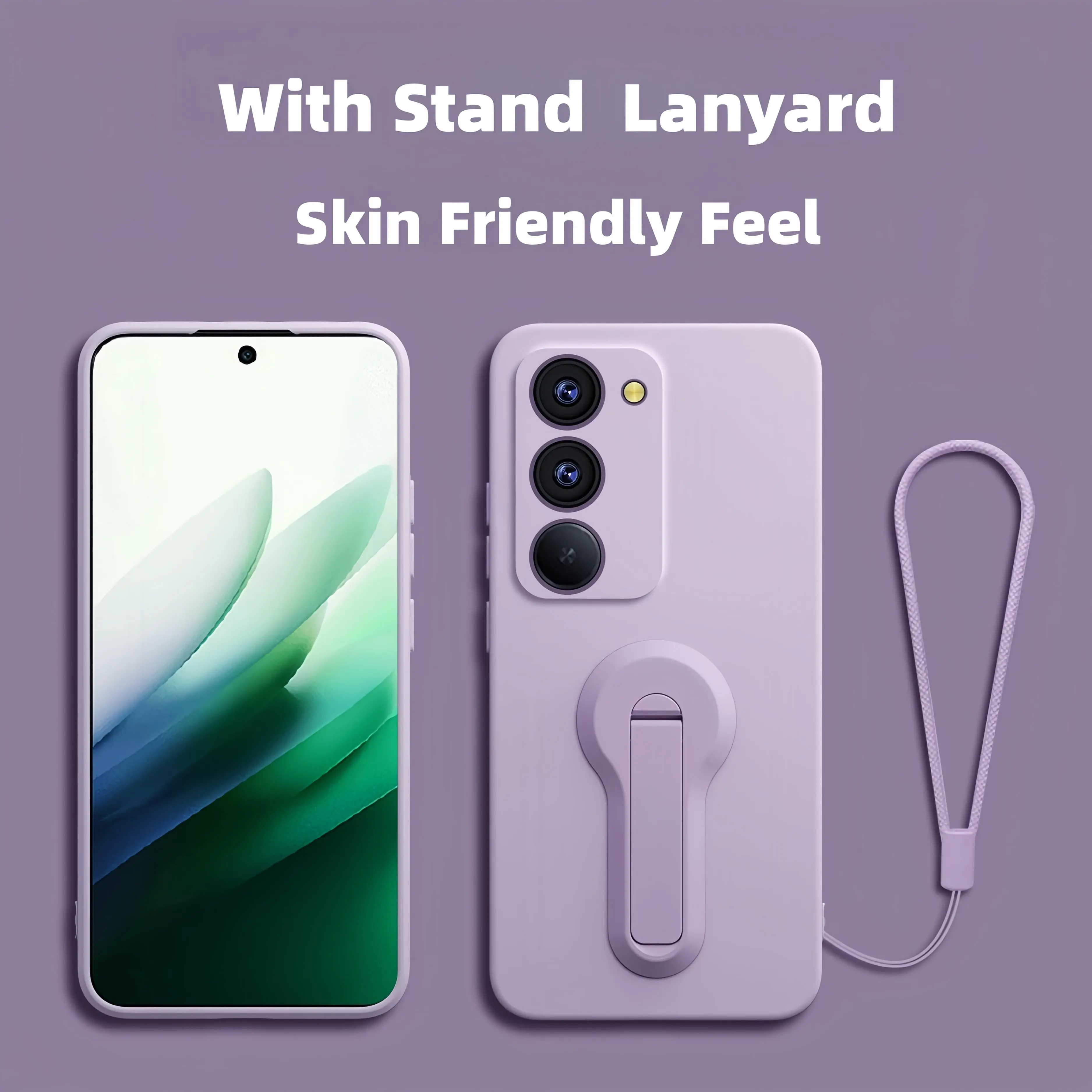For Redmi 15 (Height 169mm) Case with Stand, Slim Silicone Phone Case,with Wrist Strap Lanyard Shockproof Protective Bumper Cove
