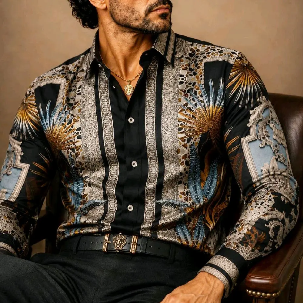 Barabas Men's Gray Cheetah Rhinestone Multicolor Button Up Dress Shirt with Exquisite Design Barabas Men's Gray Cheetah Rhinestone Multicolor Button Up Dress Shirt with Exquisite Design