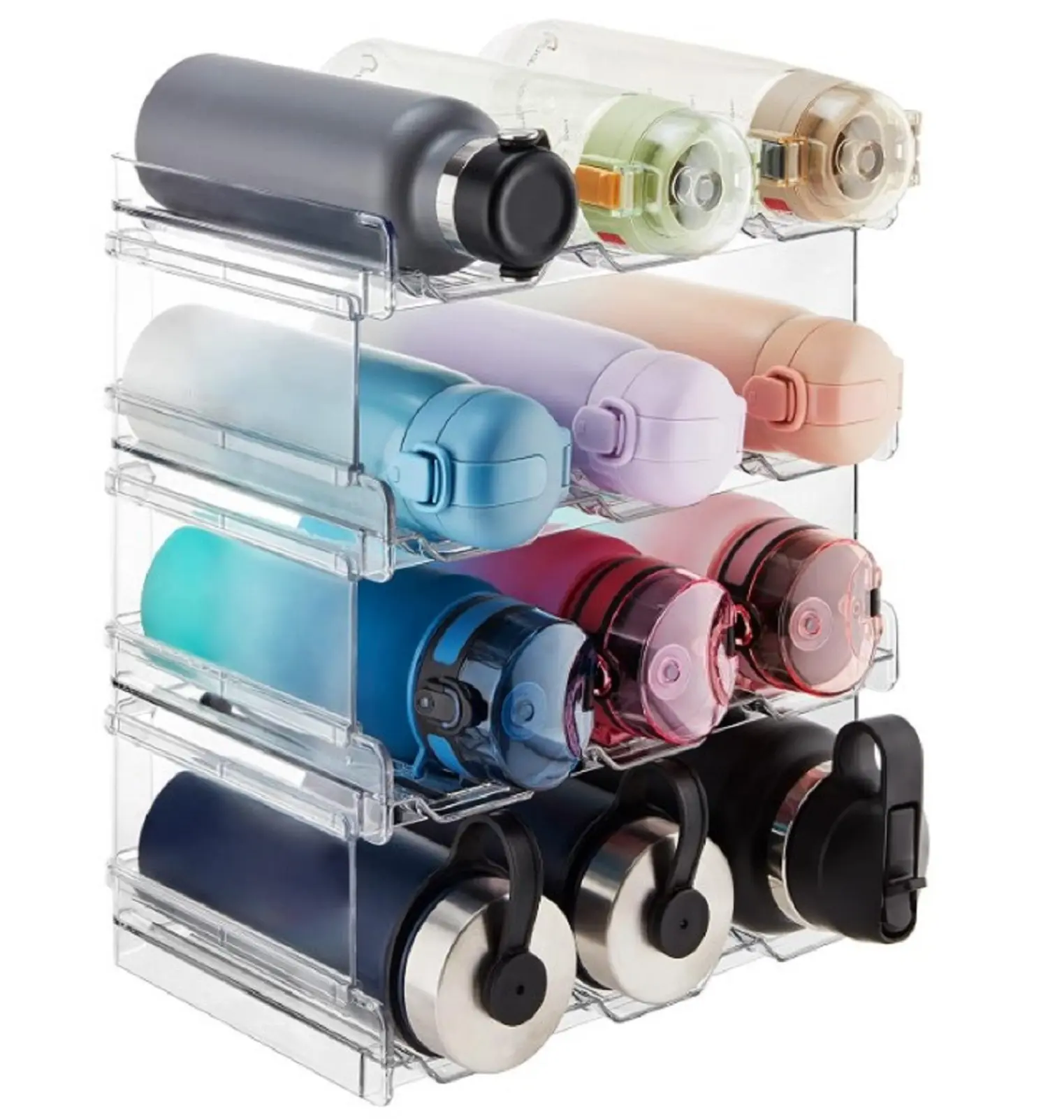 Stackable Water Bottle Organizer/Holder for Cabinet Countertop 4Pack, Hold 12 Bottles