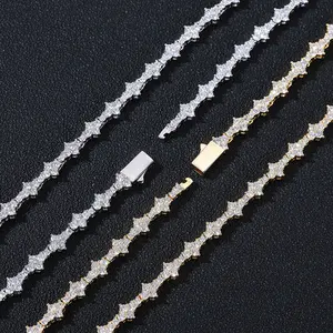 Personalized Diamond-Encrusted Hip-Hop Necklace for Men, Rap Style, Trendy Brand, High-End Feel, Spring Buckle, Airplane Tennis Chain Jewelry, Full Diamond Necklace