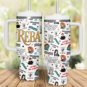 Reba Entire Music Custom 40oz Tumbler With Handle, Music Tour Tumbler