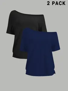 Women's Plain Off-Shoulder T-Shirt, Tiktok Trend Y2K Casual Top, Soft Breathable Short Sleeve, Fashion Design for Summer Beach Party