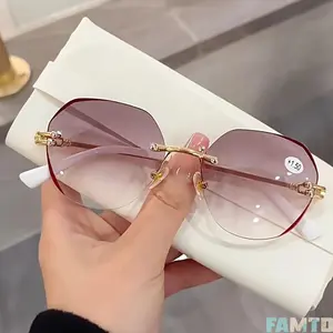 Lady's Reading Glasses Rimless Presbyopia Eyeglasses Eyewear +1.0+1.5+2.0+2.5+3.0+3.5+4.0 Golden