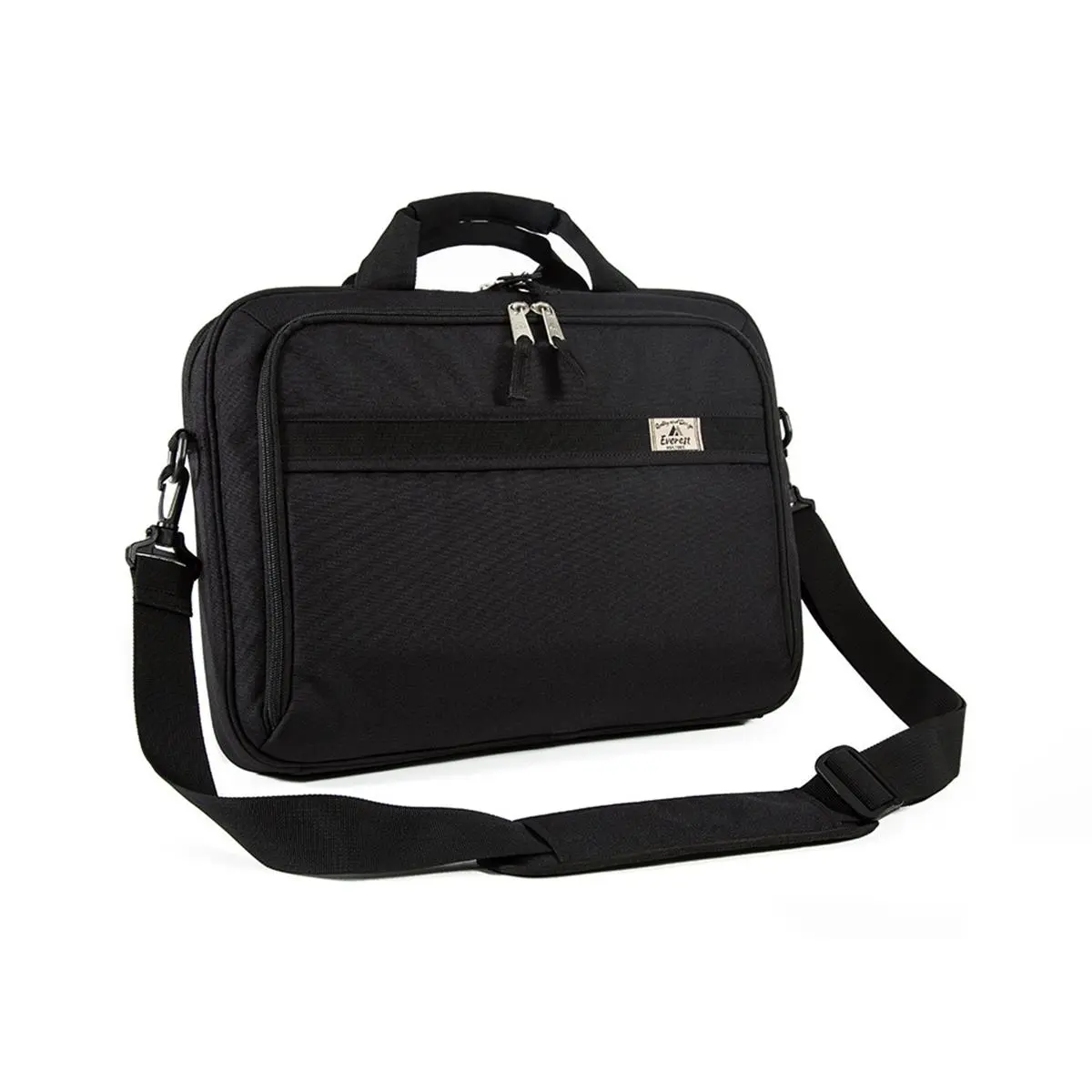 212 MAIN Everest Slim Briefcase - Black, Lightweight Bag, Zip Closure Travel Luggage Carry Bag