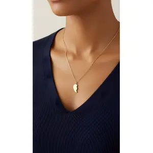 Friendship Necklace Set Two Hearts One Connection 18K Gold Plated Stainless Steel Engravable Pendants Water & Tarnish Resistant Adjustable Chain for Best Friends Sisters or Loved Ones