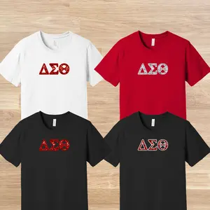 Delta Sigma Theta Greek Letters Faux Embroidered Sequins T-Shirt