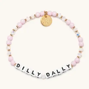Little Words Project - Dilly Dally Bracelet – Slow Living Reminder Bracelet, Acrylic & Crystal Beads, Trackable Kindness Bracelet – Choose Your Size