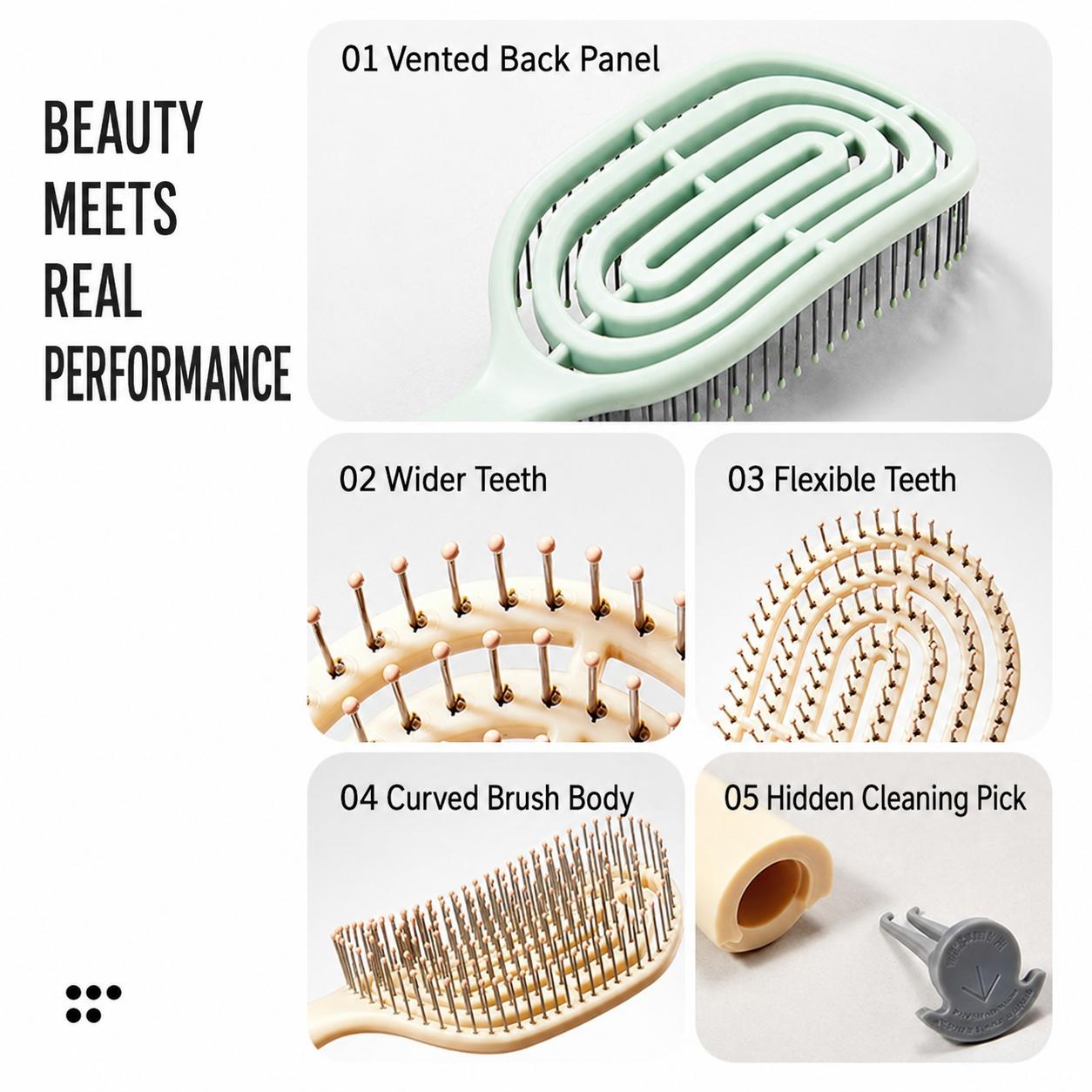 Miniso Air Cushion Detangler Hair Brush - Soft Bristle Scalp Massager, Built-in Cleaner, Detangles Easily for All Hair Types, Ideal Gift for Women (Back to School Haircare Accessory), Detangle Easily