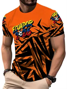 2026 Ecuador Football Theme Men's Short Sleeve T-Shirt, 3D Printed Sporty Design Sports Casual Top, Sports Apparel