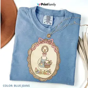 Comfort Colors Vintage Thrifed Goose T-Shirt, Grandma Core Tee, Coquette CottageCore Oval Frame Easter Goose shirt - Printfamily