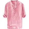 Runcati Mens Linen Shirts Casual Cotton 3/4 Sleeve Regular-Fit Henley T-Shirt Summer Lightweight Beach Yoga Tops
