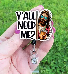 Y'all Need Me Jesus Acrylic Retractable Badge Reel
