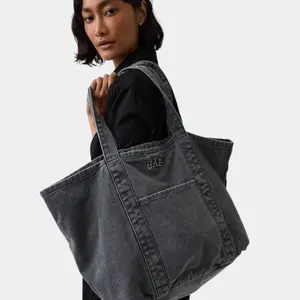 GAP Vintage Logo Tote Bag Unisex – Large Canvas Shoulder Bag, Casual Streetwear, Everyday Carry, School Work Travel Bag