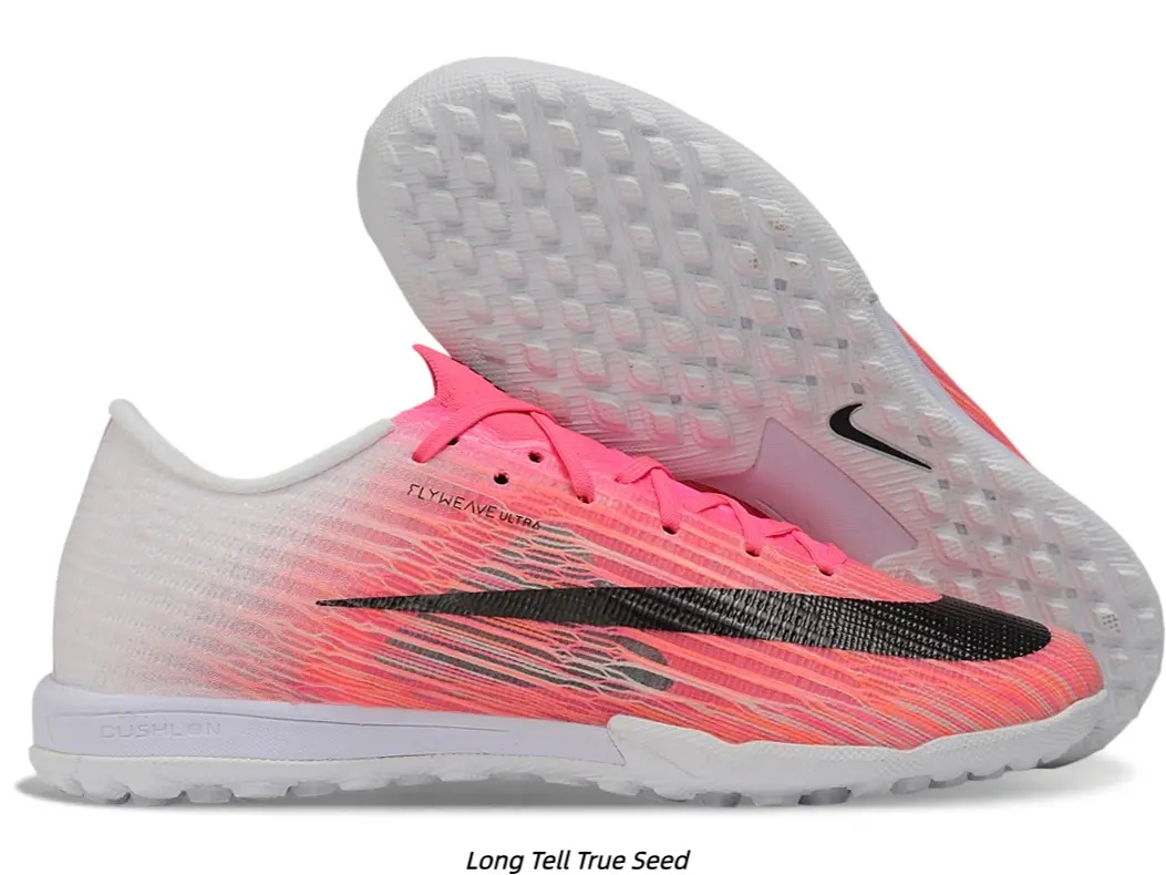 Men's & Youth Gradient Pink Soccer Cleats, Breathable Knit Upper Turf Shoes, Low-Cut Athletic Football Boots for Training & Match Play, Non-Slip Rubber Outsole
