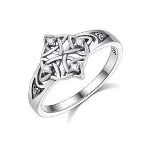 1pc S925 Sterling Silver Gothic Celtic Witch Ring, Zirconia Witch Rune Pattern Versatile Daily Wear, Attention-Grabbing Party Accessory, Faith Ring