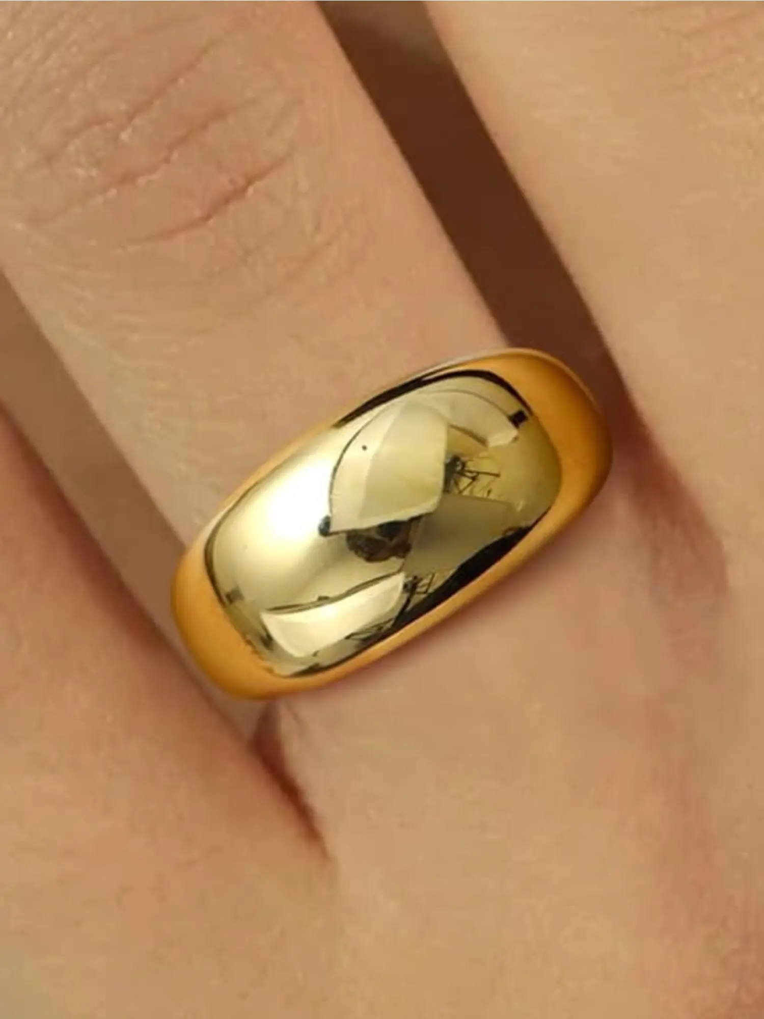 Unique 1 Pc Golden Stylish Ring Chunky Dome Copper Ring for Women Men 14K Real Gold Filled Non Tarnish Chunky Ring Stackable Ring
