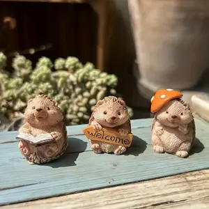 Mini Hedgehog Figurine Set of 3, Cute Collectible Figurines, Resin Craft for Car Dashboard & Fairy Garden Decoration, Perfect Gift for Home & Outdoor Use