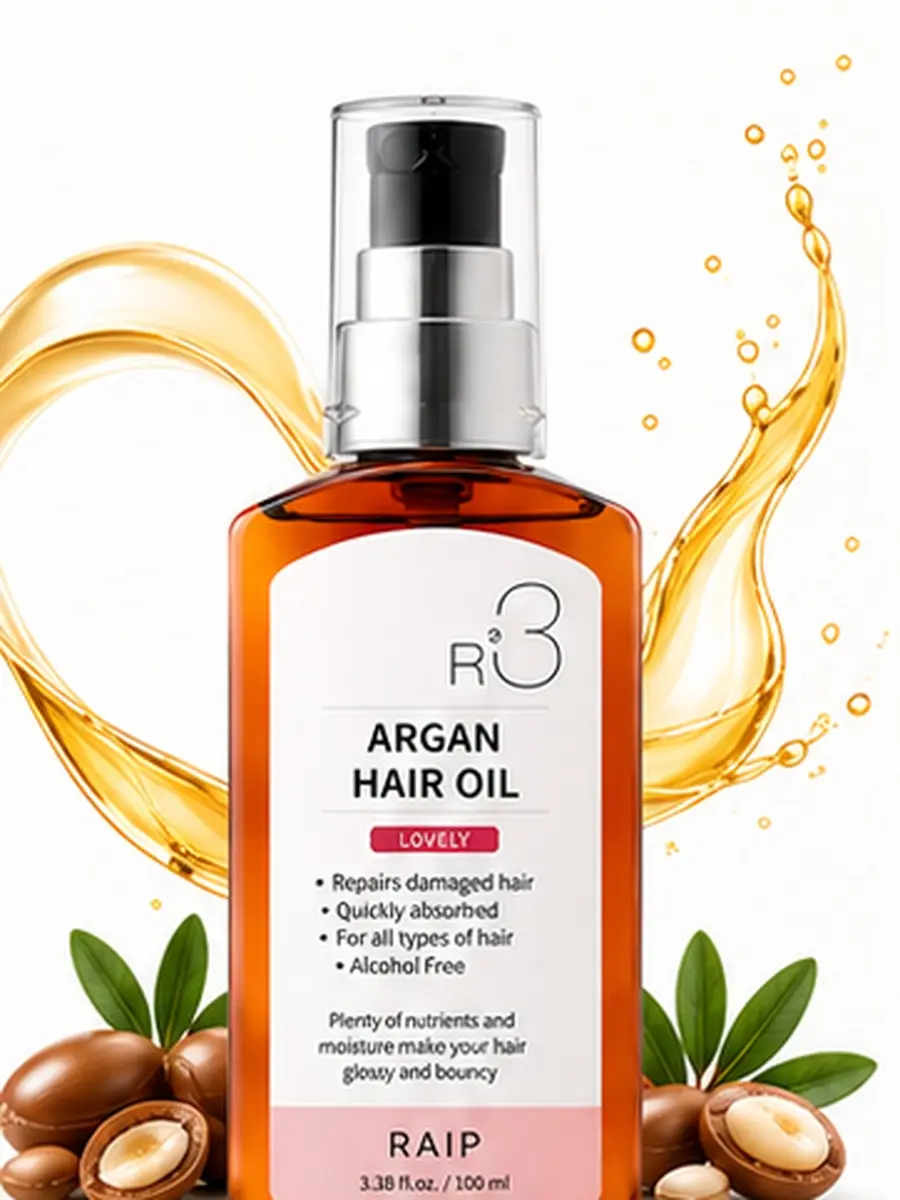 RAIP Korean Moroccan Hair Oil, Repair Damaged Hair from Perm & Dye, Tame Frizzy Dry Hair, Smoothing & Curly Hair Treatment Oil