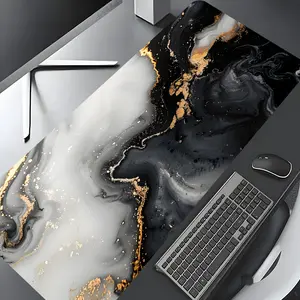 Black Gold Marble Fluid Design Large Gaming Mouse Pad,Aesthetic Desktop Protection Pad,Washable Rubber Pad Non-Slip Lock Edge Multi-Size Mouse Pad Suitable For Home Office,Desk Accessories, Corporate Work Desk Accessories,Good Gift for Family and Friends