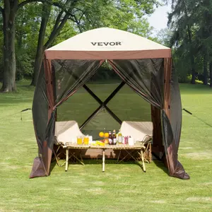 VEVOR Pop Up Tent, 6-Sided Pop-Up Screen Tent with Sunshade, Includes 6 Detachable Privacy Sail Sails and Mesh Windows, 12x12 Feet Quick Setup Screen Tent with Mosquito Net