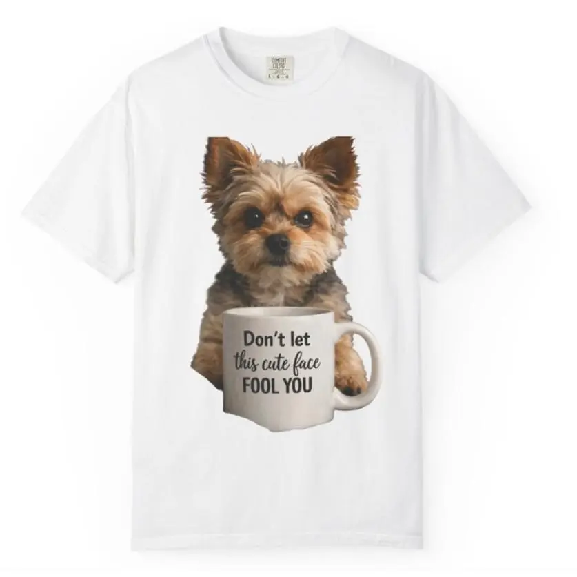 White & Brown 4XL T-Shirt with Adorable Yorkshire Terrier Design "Don't Let This Cute Face Fool You"