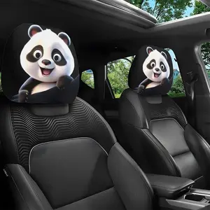 2pcs Cute Cartoon Panda Print Car Seat Headrest Covers, No Padding, Universal Car Interior Accessories, Car Interior Decoration, Car Decorations, All-Season Use