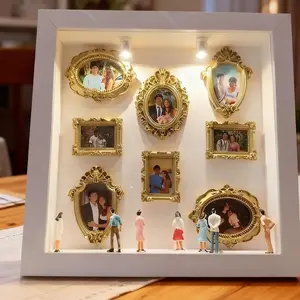DIY Mini Gold Frame Silhouette Photo Shadow Box Kit - Upgraded Memory Display Case with Gold Mini Museum Figurines, Decorative Keepsake for Wedding, Home Decor, Mother's Day Gift Ideas