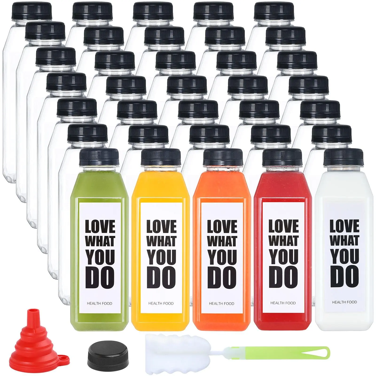 35pcs 16oz Plastic Bottles With Caps  Juice Container Lids Empty Reusable Clear Bulk Beverage Containers Tamper Evident Cap For Milk Smoothie Drinks