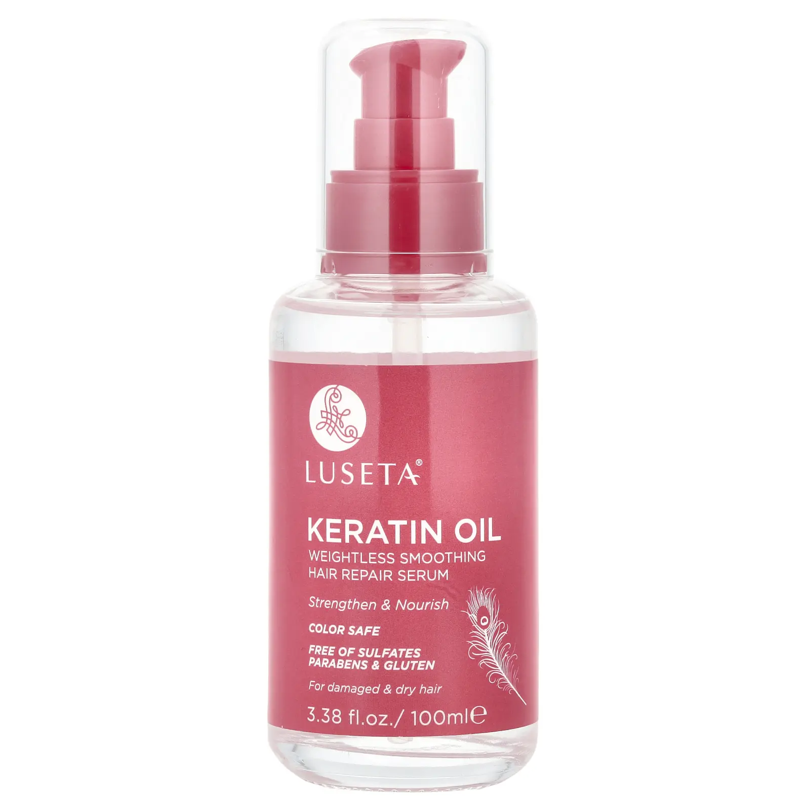 Luseta Beauty Keratin Oil, Weightless Smoothing Hair Repair Serum, 3.38 fl oz (100 ml)