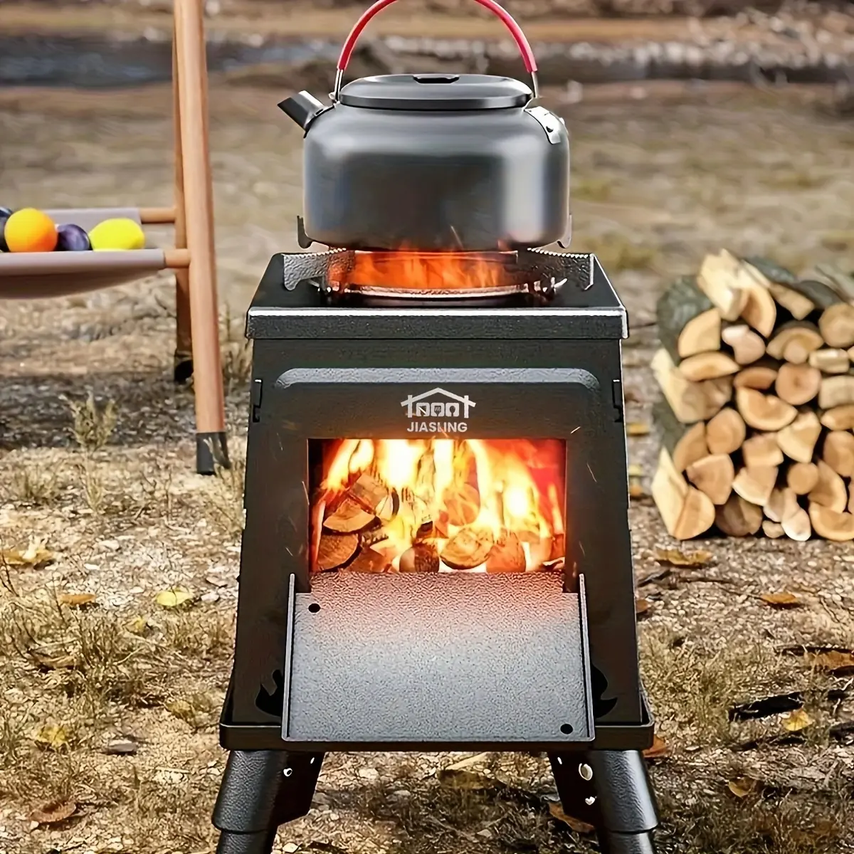 Portable Wood Burning Camp Stove - Heavy-Duty Outdoor Campfire Stove with Sturdy Legs & Air Vents, Firewood/Bonfire Compatible for Hiking, Backpacking, Picnic, BBQ, Travel - No Electricity/Flint/Magnesium Needed