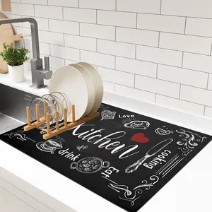 Knife Fork Coffee Machine Mat, Kitchen Decorative Placemat, Non-Slip Washable Algae Clay Drying Pad, Coffee Theme Design, Perfect Bar Decor, Kitchen Countertop