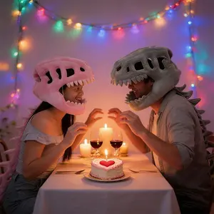 Valentine's Day Dinosaur Skeleton Costume Headpiece, Funny Role Play Plush Toy, Creative Prank Gift for Girlfriend, Boyfriend, Kids, Family & Friends, Suitable For Various Holidays.