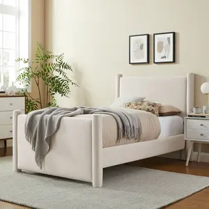 Rael Performance Velvet Twin Platform Bed in Alabaster