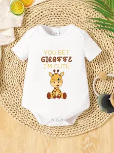 PUEMCO You Bet Giraffe I’m Cute Baby Onesie Cute Winking Giraffe Graphic Short Sleeve Cotton Newborn Bodysuit Unisex Safari Animal Infant Outfit