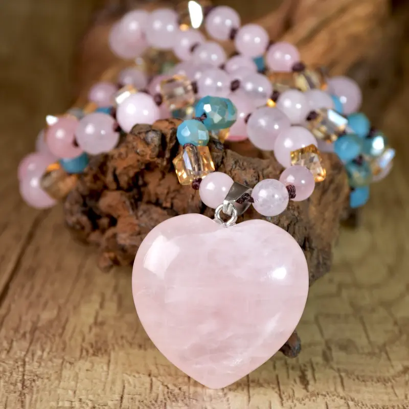 Elegant Crystal Heart Long Necklace Handmade Natural Stone Crystal Pendant Jewelry Gift Fashion Accessory Necklace for Women Mother's Day Valentine's Day, Heart Shaped Necklace, Necklace for Mom, Decorative Necklace