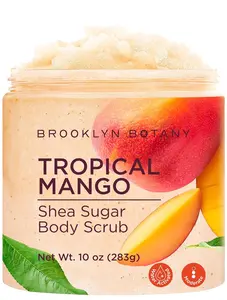 BrooklynBotany Tropical Mango Shea Sugar Scrub for Body 10 oz  Deeply Hydrating and Gently Exfoliating Body Scrub for Women and Men Made with Jojoba Beads