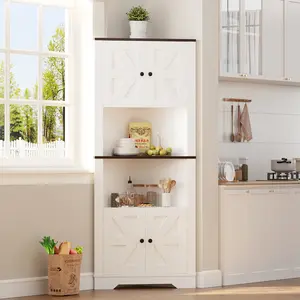 64.8" Tall Farmhouse Corner Storage Cabinet with Barn-Style Doors & 5 Adjustable Shelves, Space-Saving 4-Door Accent Cabinet for Living Room, Kitchen & Laundry Room