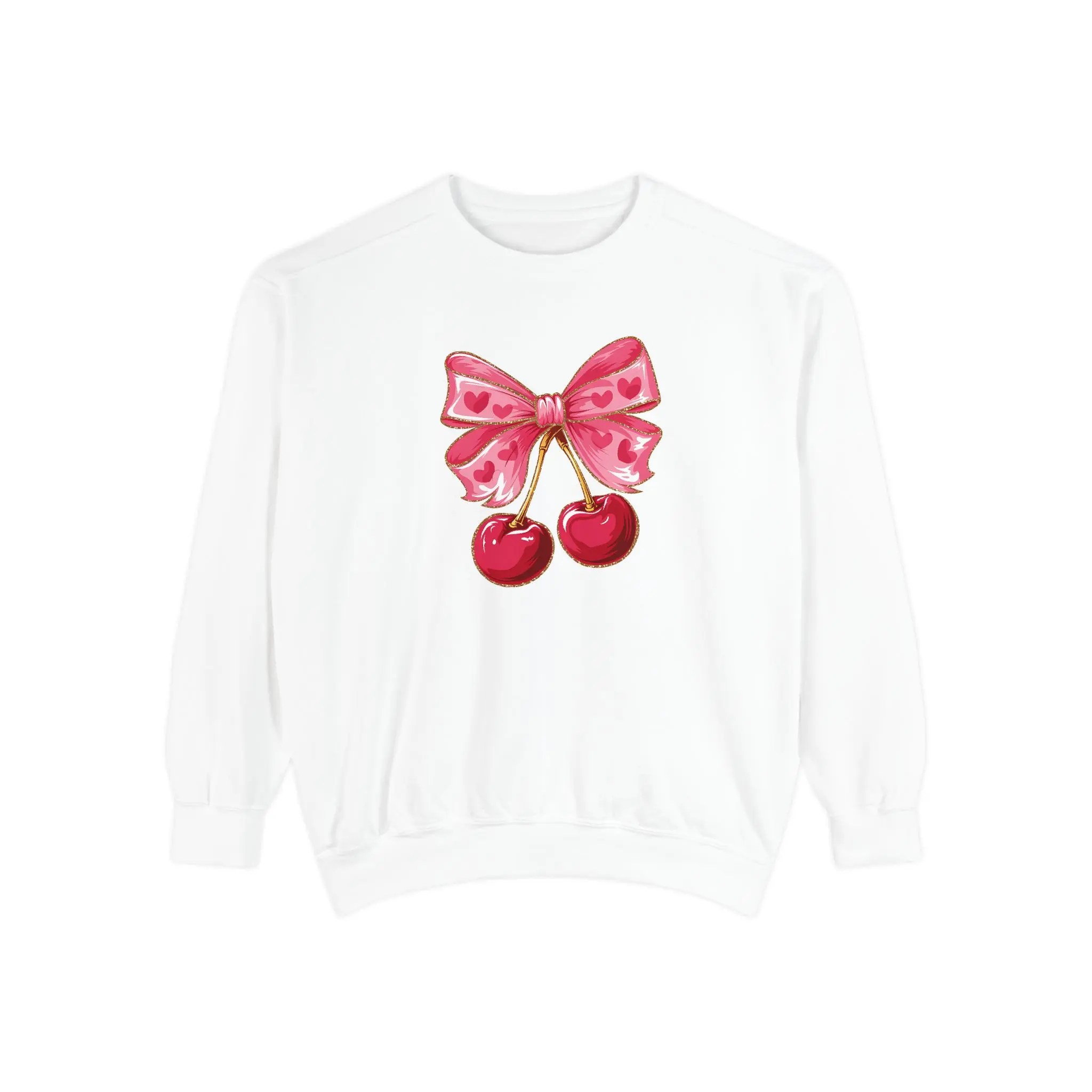 Coquette Bow Cherries Valentines Sweatshirt, Unisex Pullover, Valentine's Day Gift, Red Cherry Print Jumper, Vintage Style Top